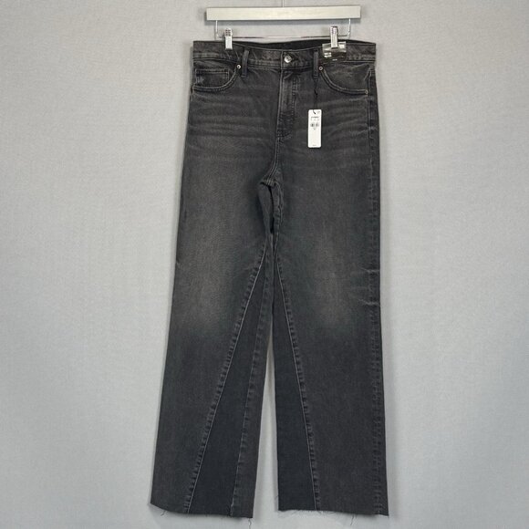 Express Jeans Womens 12R Black Wide Leg High Rise Stretch Distressed Raw Hem - Picture 1 of 13